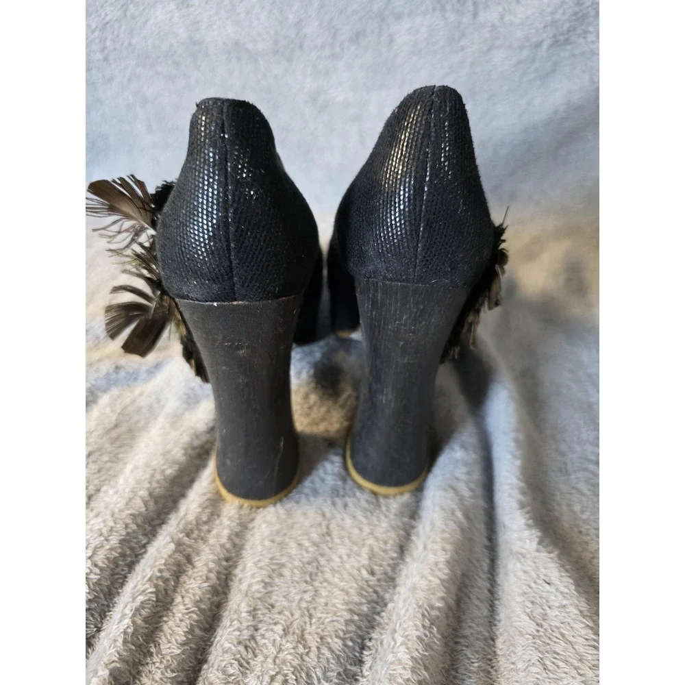 Irregular Choice Peacock Feather Wedge High Heel Platform Shoes Black 6.5